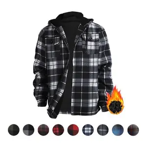 Heavy Thick Flannel Plaid Jacket Sherpa Fleece Lined Hoodies for Men Zip Up Winter Warm Coat Buffalo Zipper Sweatshirt