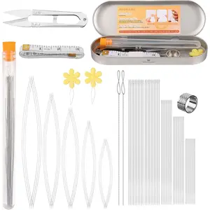 74 Pcs Beading Needles Set Including 50 Pcs Big Eye Beading Needles, 15 Pcs Seed Bead Needles, 2 Pcs Twist Beading Needles for Jewelry Making, Bracelet Tools and Beading Supplies
