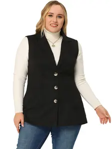 Agnes Orinda Plus Size Vests Long Sleeveless Casual Lapel Suede Vest