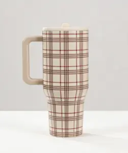 HydroJug 40oz Plaid Insulated Tumbler with Handle & Flip Straw - Leak-Proof Stainless Steel Travel Cup, Keeps Cold 24H/Hot 12H, Leak-Proof Stainless Steel Cup with Handle Drinkware Flasks Mug Water Bottles Portable
