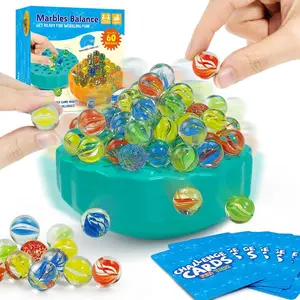 Marbles Balance Challenge Game For Ages 6+ Wobble Stacking Family Game With 60 Marbles Dice & 15 Challenge Cards 1-4 Player Board Kids Toys Game Birthday Christmas Gifts For Kids & Adults