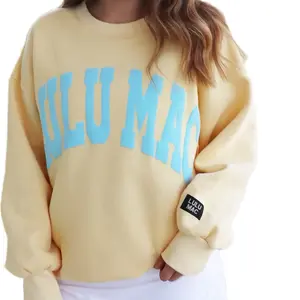 LULU MAC Women's Oversized Sweatshirt - Soft Yellow with Blue Lettering - Comfortable & Stylish Casual Wear