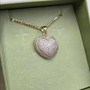 Sparkle Heart Necklace - Gold Plated Cubic Zirconia Pendant on Chain
