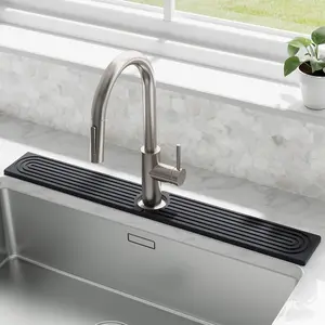 Faucet Mat for Kitchen Sink - Water Absorbing Stone Tray for Sink, Diatomite -Drying Faucet Mat, Faucet Splash Guard for Bathroom Counter (Dark Gray, 30" x 4")