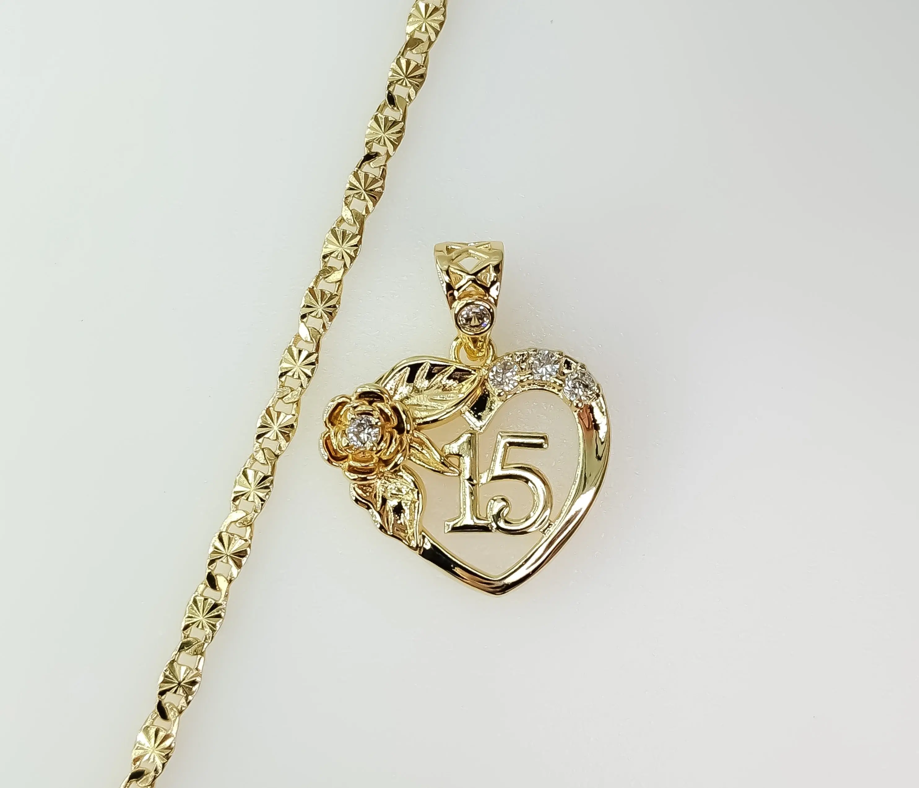 Plated Dainty Heart "My 15" Quince 3mm Star Chain Necklace