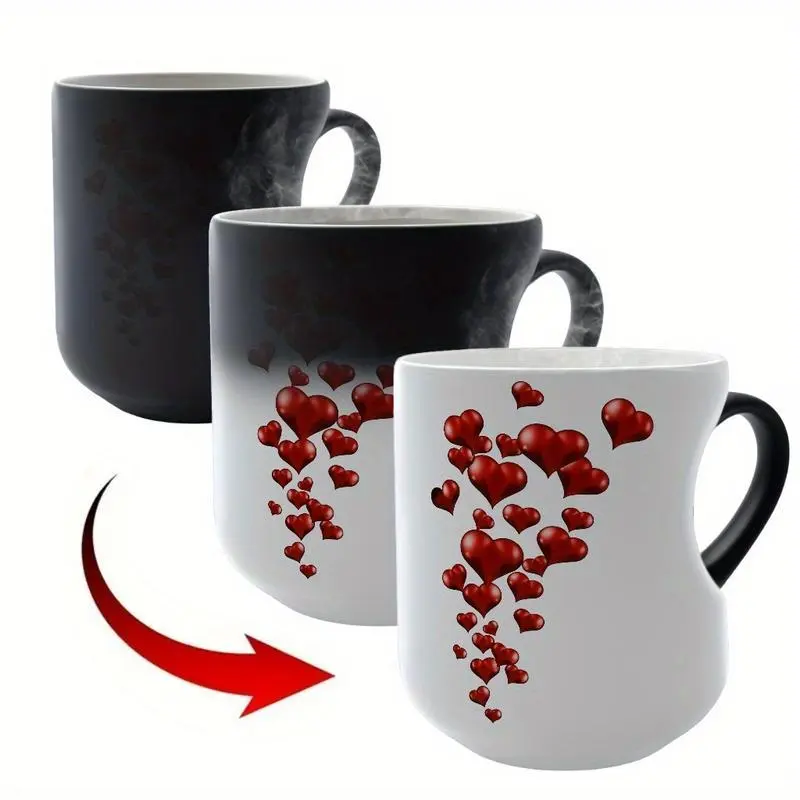 Heat Activated Love Heart Mug | Aesthetic Coffee Cup for Couples Retro Funny Unicorn Sparkle