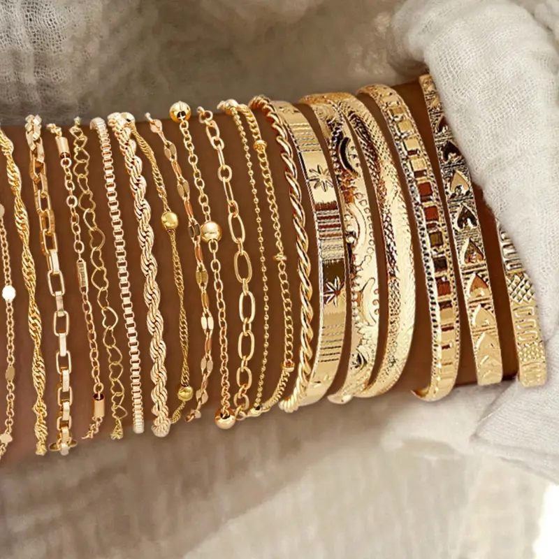 Women's Handmade Bracelet Set, Geometric Metallic Bracelet, Vintage Fashion Design, Stackable Designs, Elegant & Simple Style, Perfect Gift for Women, Ideal for Daily Wear, Stacked Design Bracelets