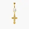 en route 18K Gold Plated Everette Cross Belly Ring in Gold, Celestial Pearl Cross Design, Versatile Jewelry Perfect for Layered Styling & Matching Sets #SpringStatements