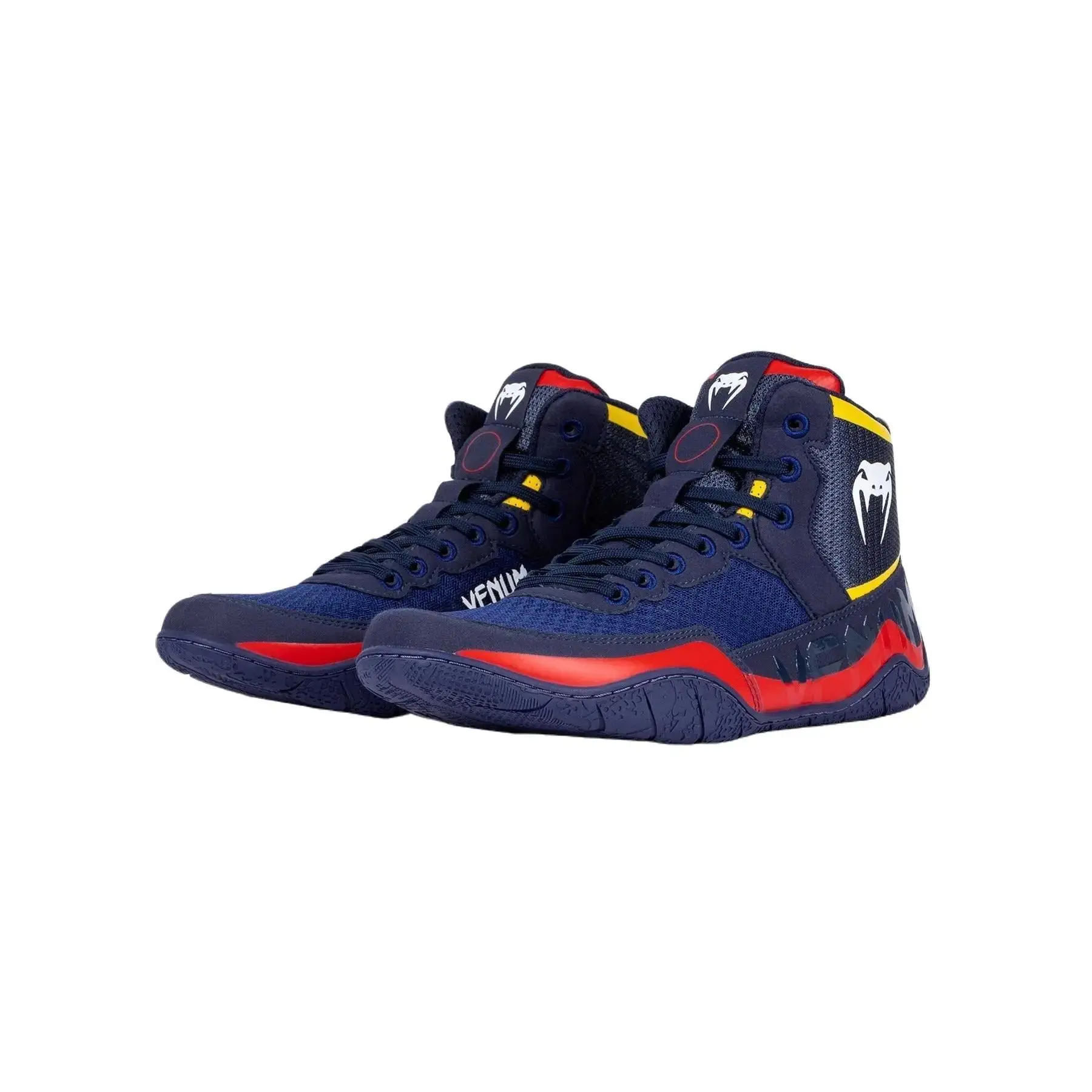 Venum Elite Wrestling Shoes - Blue/Yellow, Athletic Sports Footwear for Precision Moves, Gym Training Footwear Athletic Trainer, Gym Training Shoes, Solid Traction, Takedown Ready, Low-Mid, Lightweight