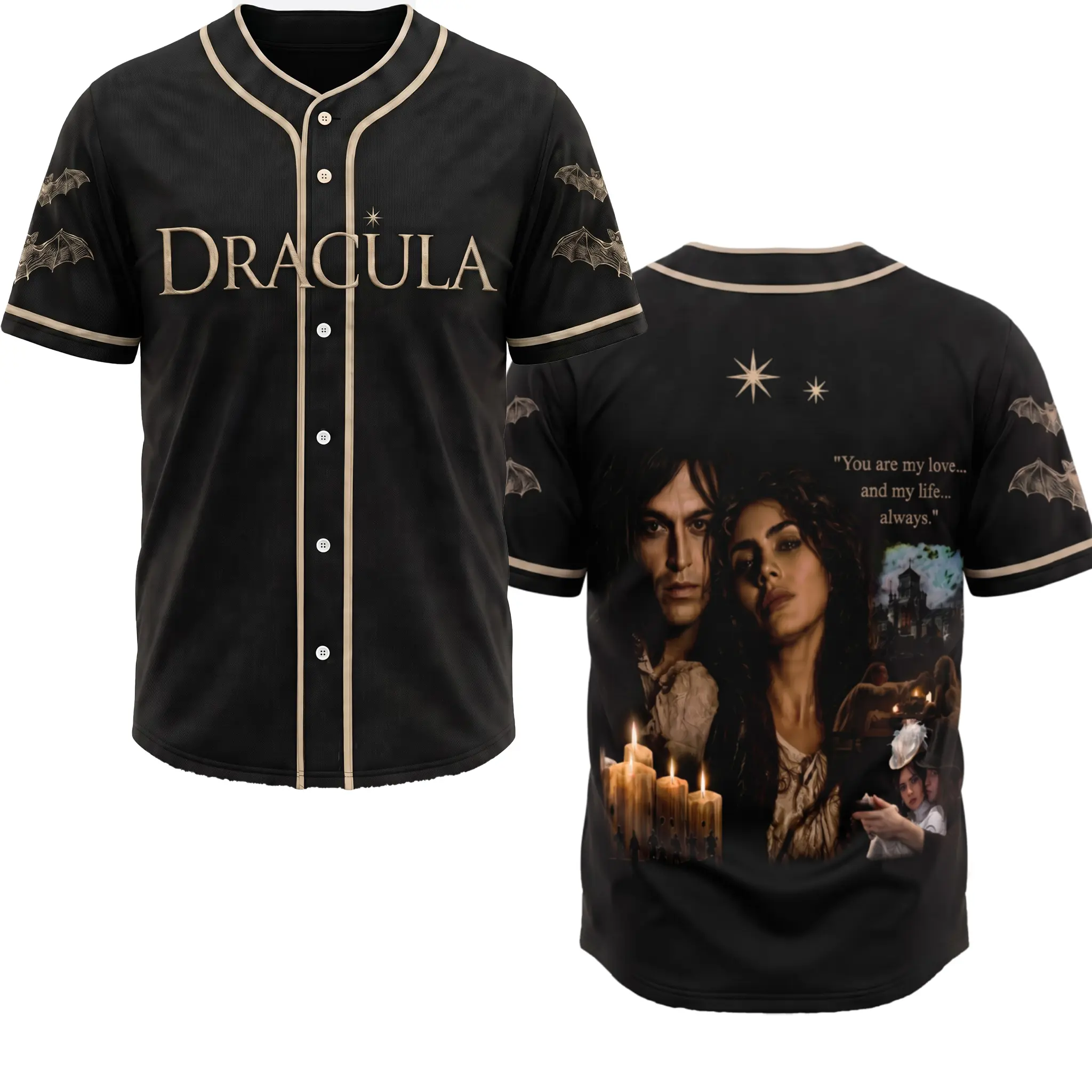 Dracula A Love Tale Inspired Baseball Jersey | Gothic Vampire Movie Shirt | Dark Romance Fan Gift | Horror Baseball Jersey | Baseball Style Jersey