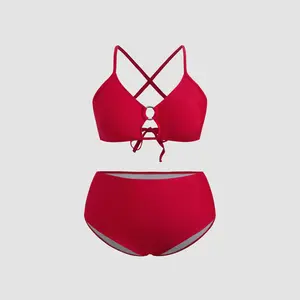 Cider V-neck Solid Criss-Cross Cheeky Shaping Bikini Set Curve & Plus SwimWeek