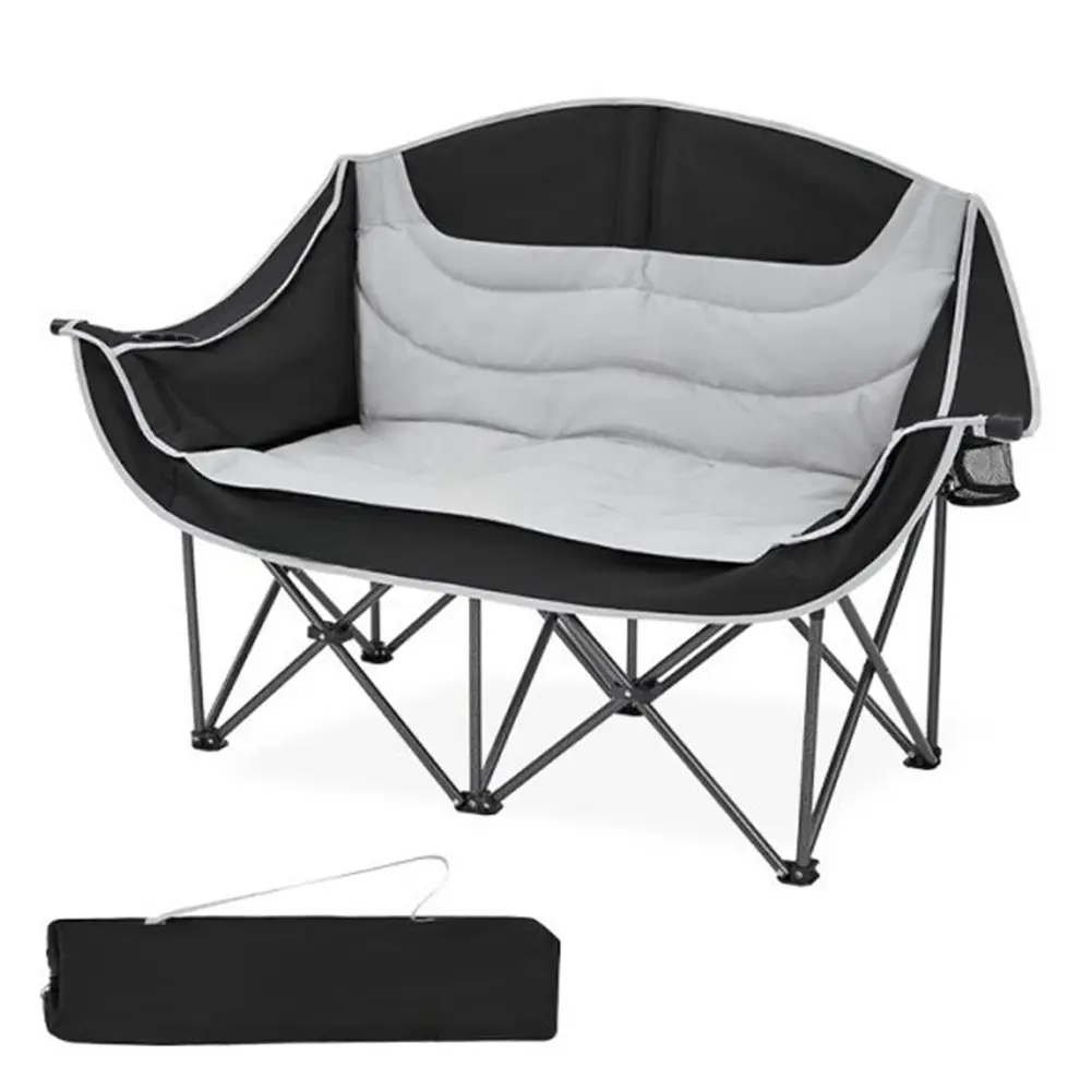 Double Camping Chair 2 Person Camping Chair with Cup Holder and Carry Bag Folding Loveseat Chair Support 600lbs Portable Camping Bench for Outdoor Picnic Beach