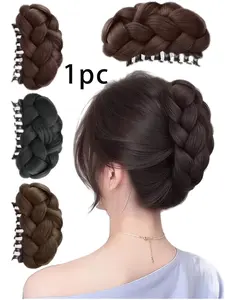 Women's Woven Synthetic Fiber Hair Bun Maker, High Crown Braid Claw Clip, Easy to Wear Natural Style Hair Accessory for All Seasons, Claw Clip Extensions, Hair Claws