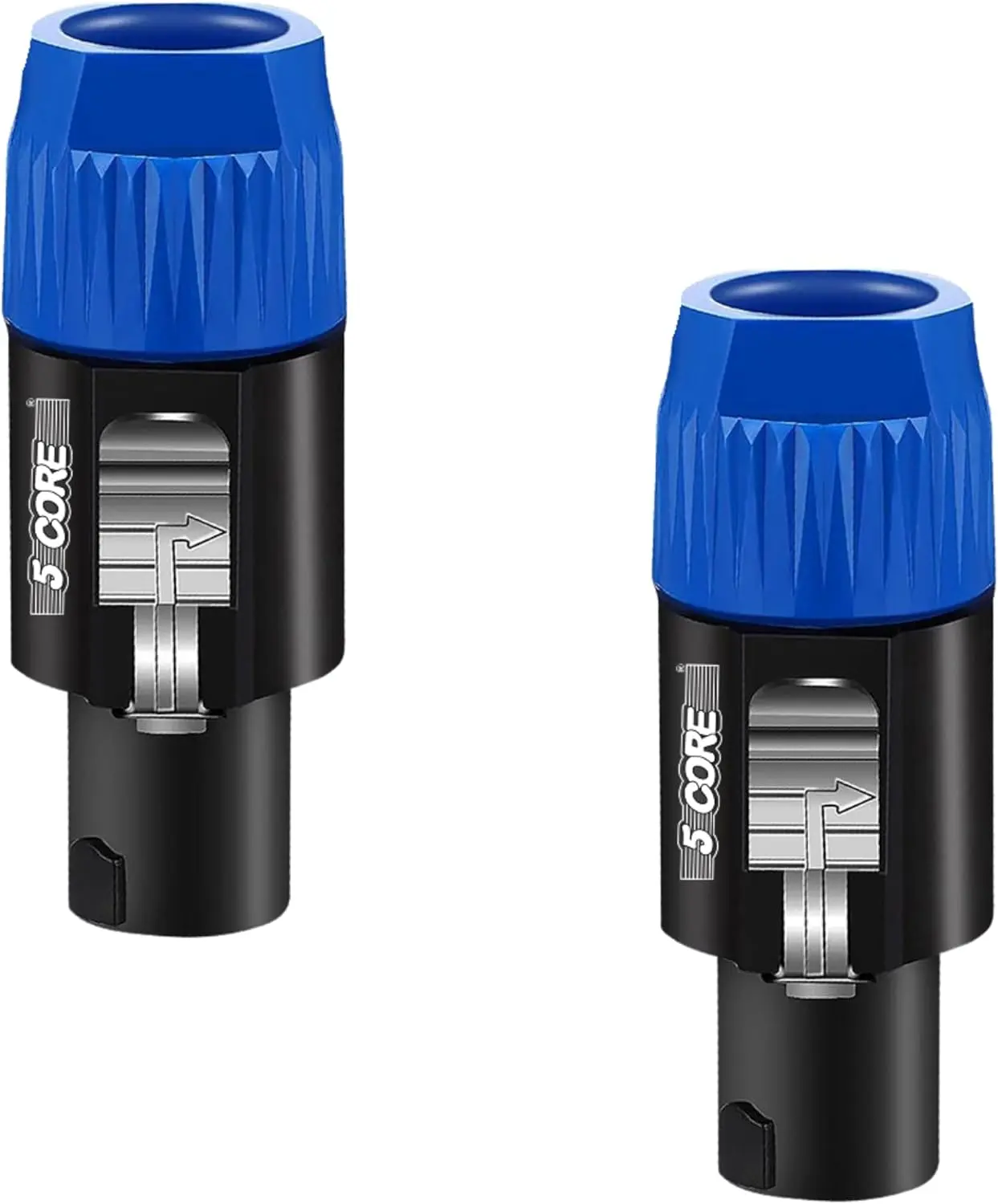 5 CORE 4 Pole Speakon Connector Set Pack (2Pcs), Male Twist-Lock Audio Jack Adapter for Loud Speaker to Amplifier Connection, 4 Conductor Stereo Speak-On Cable Accessories - SPKN BLU