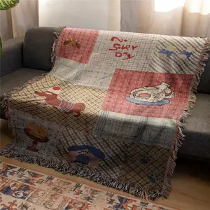 Plaid Puppy Pattern Bohemian Yarn Jacquard Woven Blanket with Tassel, Throw Blanket, Thick Soft Washable Blanket, Used for Home Decor Sofa Chair Bed Tapestry Tablecloth Floor Garden Picnic Outdoor Camping