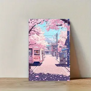 A canvas painting featuring charming anime-style cherry blossoms and Tokyo street scenes - suitable for living rooms, bedrooms, home offices, or restaurants - a stylish interior decoration poster - a perfect home decor gift