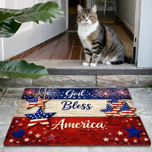 American-style "God Bless America" Theme Mat, Made of High-quality Flannel, Durable and Easy To Clean, Machine Washable, Suitable for The Entrance of Living Room and Bedroom, and Necessary for Creating A Festive Atmosphere.