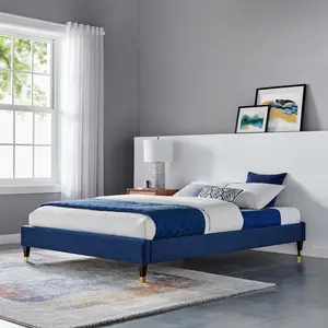 Modway Harlow Full Performance Velvet Platform Bed Frame in Navy