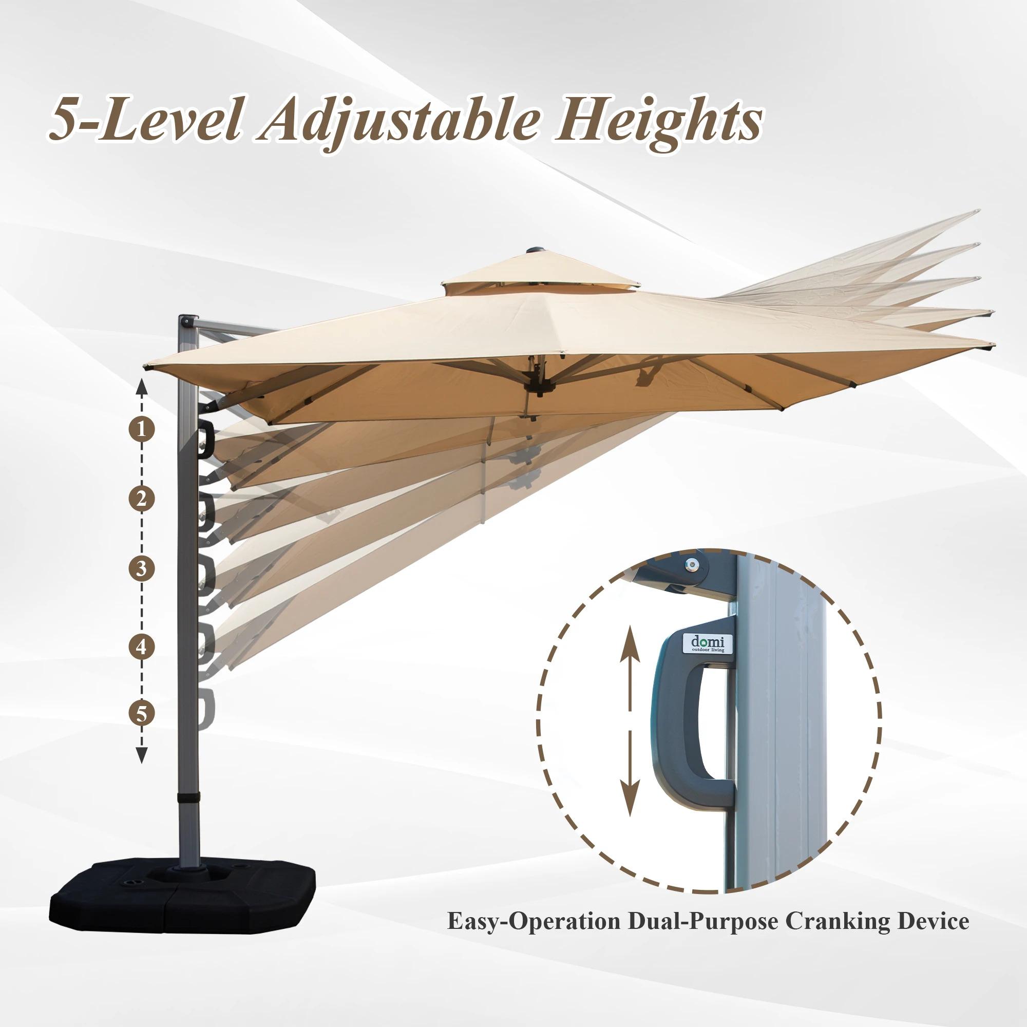 9*11 FtRectangle Cantilever Patio Umbrella with Center Pole Elegant Outdoor Furniture & Base Set