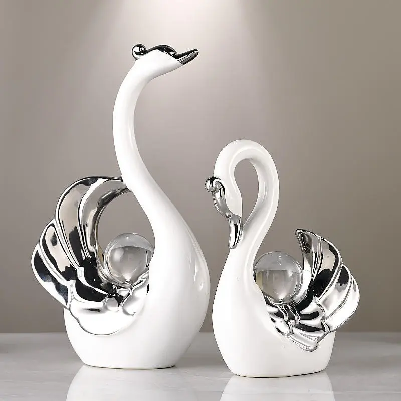 Ceramic Viral Swan Love Couple Figurine Set of 2 - Modern Nordic Home Decor, Room Decor, Valentines Day Couple Gift, Tabletop Anniversary Wedding Centerpiece, Bedroom Accent