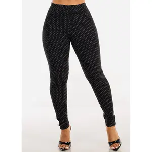 High Waist Printed Stretch Skinny Pants Black