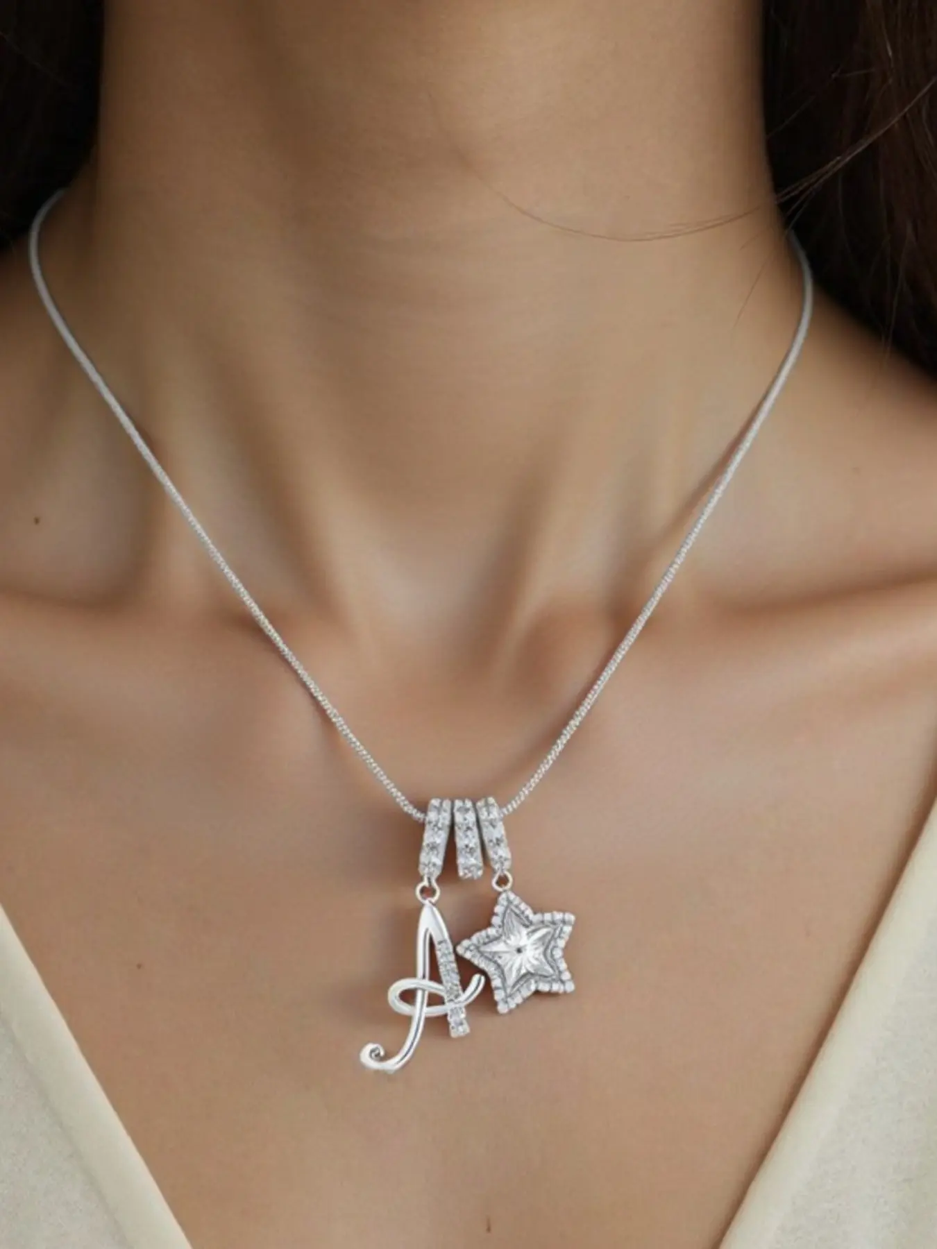 Elegant Sweet 26 Letter Oxidized Zircon Star Pendant Necklace, Letter Necklaces, Initial Necklace, High-End Jewelry Gift for Mother's Day & Birthdays, Personalized Present