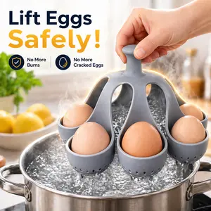 6-Egg Silicone Boiler Rack with Handle  Food-Grade Egg Cooker Basket for Hard or Soft Boiled Eggs  Dishwasher Safe