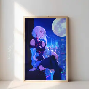 Lucy Moon Poster No Frame | Cyberpunk Anime Aesthetic Poster | Video Game Minimalist Painting Prints | Premium Matte Poster Wall Art