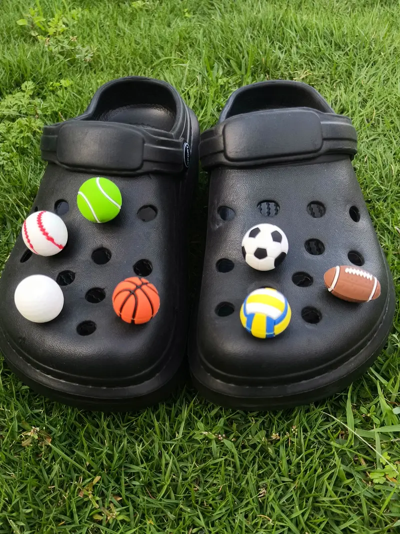 7-Piece Ball-Shaped Crocs Shoe Decor Set, Football Basketball Rugby Golf Volleyball Baseball Softball, Unisex 3D Resin Shoes Accessories