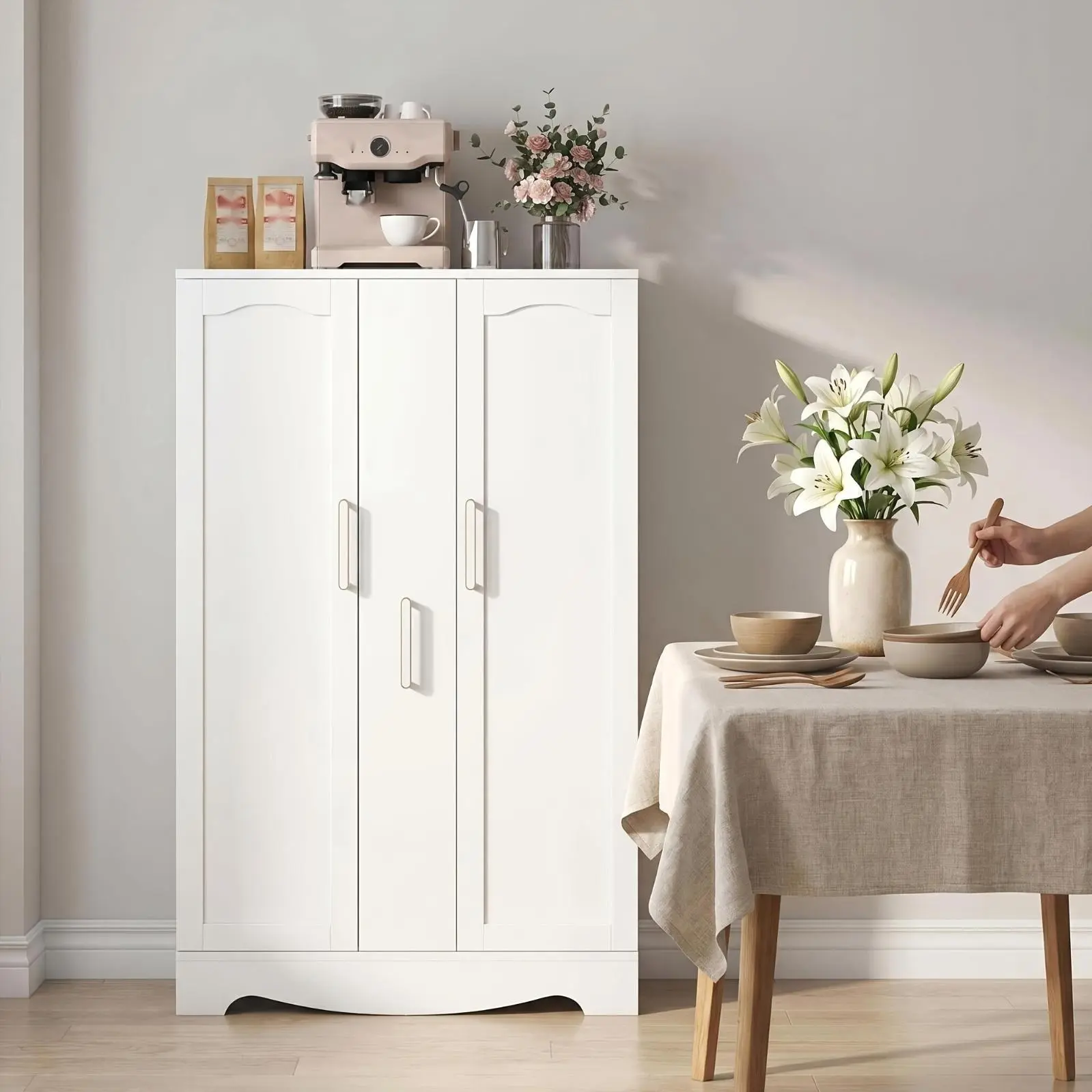 Multifunctional Storage Cabinet 47Inch Kitchen Pantry Cabinet with Drawer, Pantry Storage Cabinet with Adjustable Shelves, White Kitchen Pantry Storage Cabinet, Buffet Cupboards Sideboard