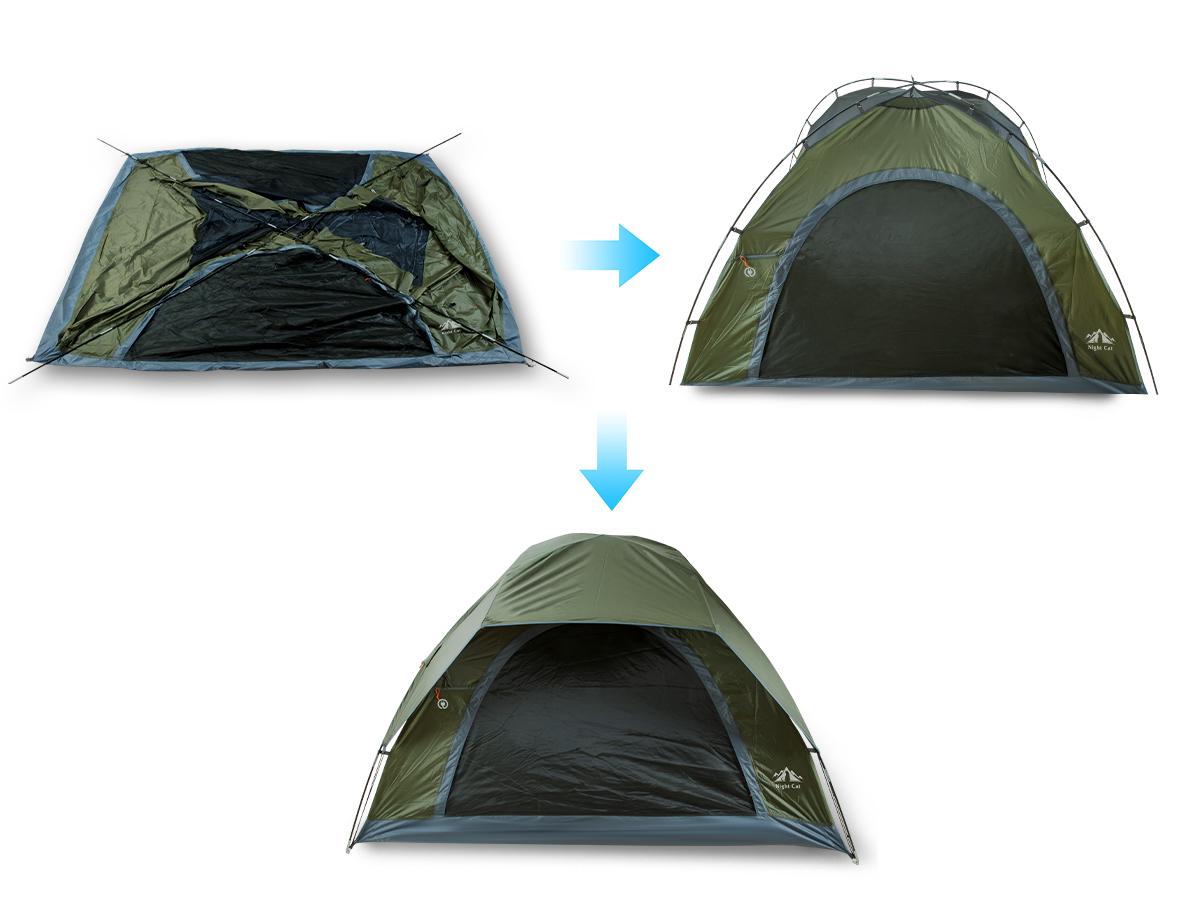 Night Cat Upgraded 1-4 Person Waterproof Windproof Folding Backpacking Tent with 2 Wide Mesh Doors, 1 Min Easy Clip Setup, 3000mm Heavy Rainproof, 20% More Headroom, Lightweight Compact for Camping, Hiking