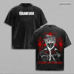 Thorfinn Karlsefni Vintage Washed T-Shirt, Nordic Warrior Manga Tee, Oversized Retro Streetwear Heavy Cotton Top, Gift for Anime Fan, Vinland Saga Inspired Shirt
