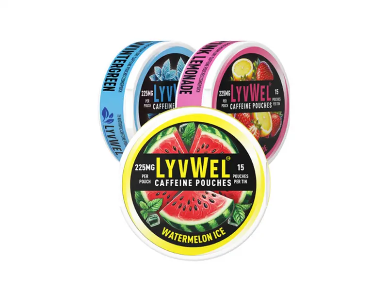 LYVWEL Wintergreen Pink Lemonade & Watermelon Ice Variety 3-Pack - 45 Sugar-Free Caffeine Pouches for Sports & Energy Drinks