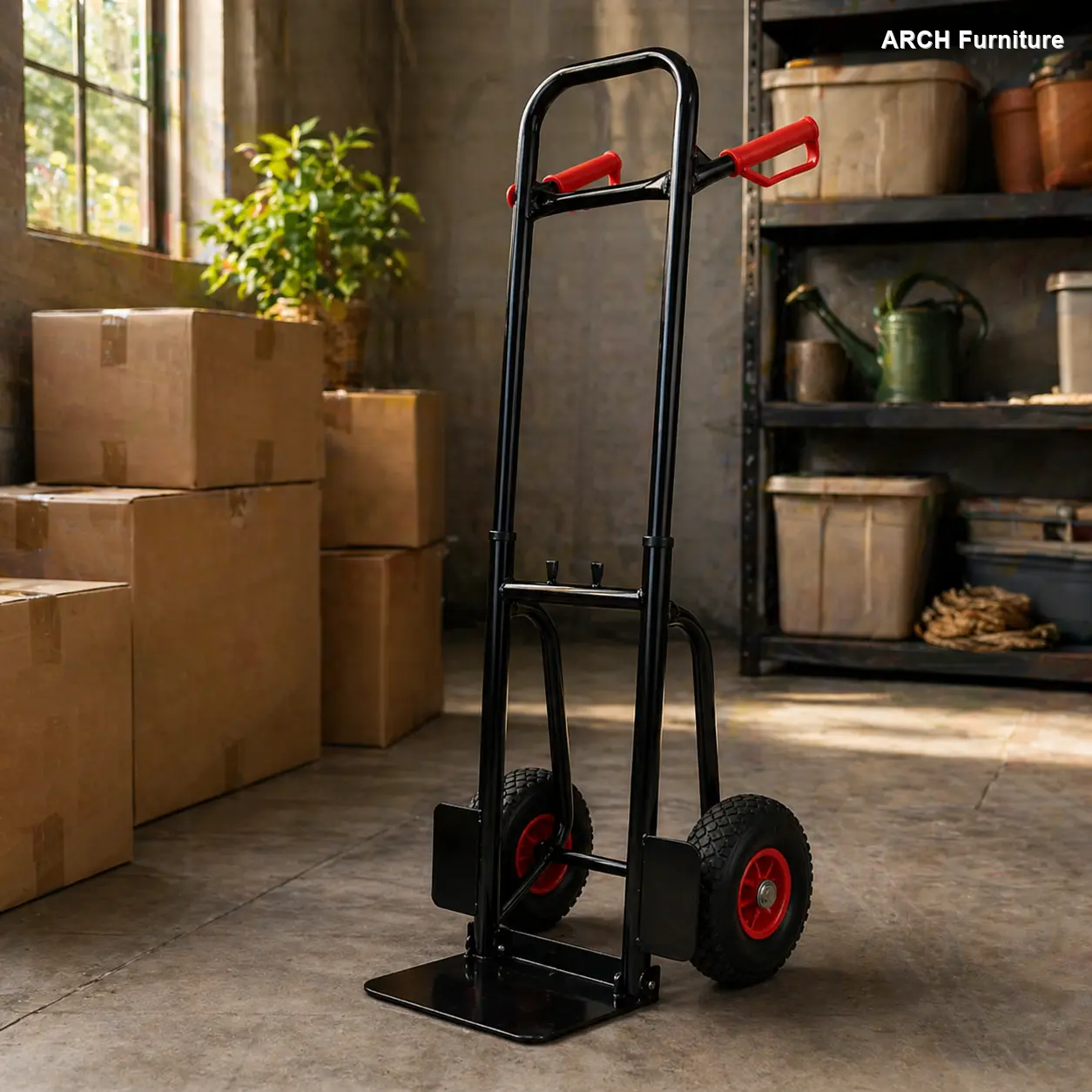 ARCH Heavy-Duty Portable Manual Steel Platform Truck Trolley, 330 lb Capacity, Double Handles, 10-in Rubber Wheels, Durable Utility Cart for Warehouse & Home Transport