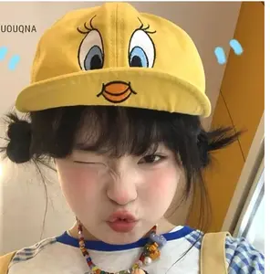 Cute Short Brim Baseball Cap for Women Kawaii Cartoon Animal Embroidered Dad Hat