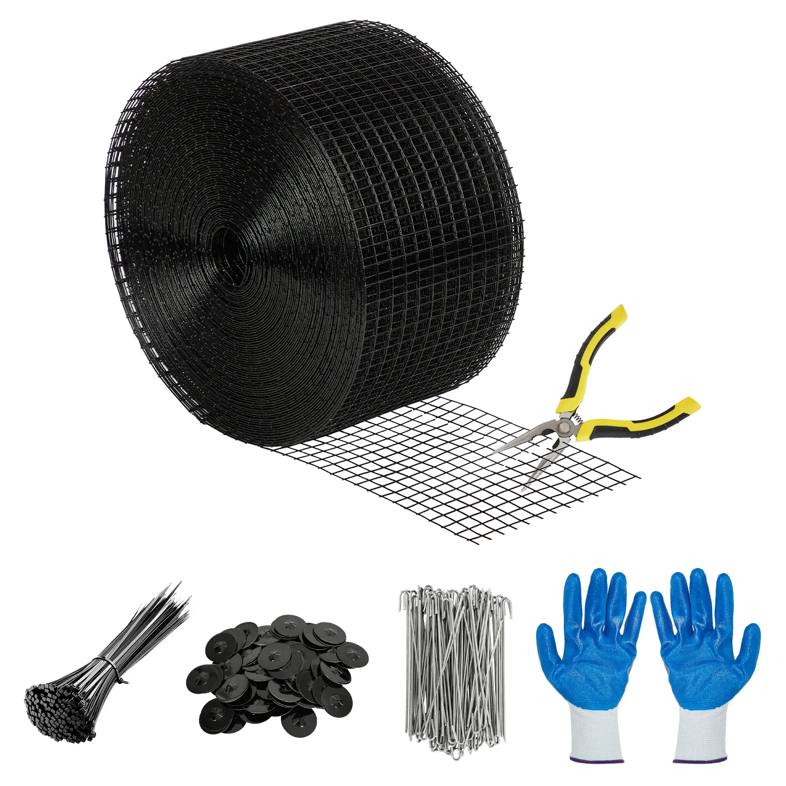 6 Inch x 100 Ft Solar Panel Bird Deterrent, 1/2 Inch PVC Coated Rodent & Bird Netting Roll Kit, Solar Panel Critter Guard Protection with 70 Fastener Clips, Scissors and Gloves for Outdoor Roof Use