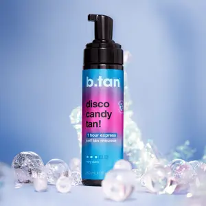 Disco Candy Tan | b.tan Dark Self Tanner Mousse | Best, 1 Hour Express Sunless Tanning Foam, Candy-Scented, Sweat-Proof & Transfer Resistant, No Fake Tan Smell, Vegan, Cruelty Free, Moisturizing, Skin Loving Ingredients, Lightweight Tanning Stuff