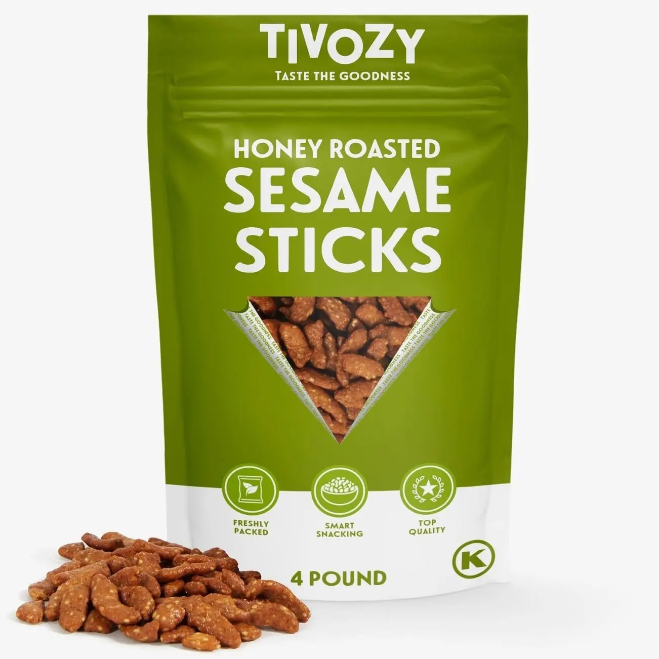 Sesame Sticks Honey Roasted - 4 Lb Bulk Pack, Delicious and Fresh Local Honey Roasted Snacks with the Perfect Mix of Sweet and Salty Flavor for Midday Snacking, Office On-The-Go Indulgence.