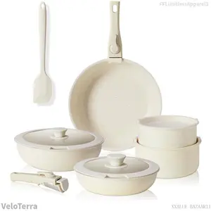 [Deal]12-Piece Nonstick Pots and Pans Set - Kitchen Cookware with Removable Handles - Ideal for Home Cooking, Cream WhiteVeloTerraFFLimitlessApparel3XXALUE BAZAAR11
