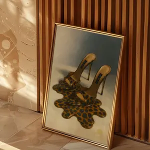 Leopard High Heel Poster - Retro Glam Fashion Wall Art - Vintage Cheetah Heels Decor - Leopard Melting Shoe Artwork, Girly Fashion Art Print Poster (UNFRAMED)