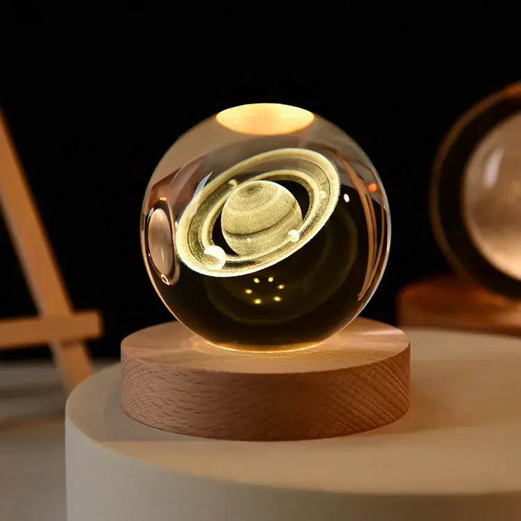 Saturn 3D Crystal Ball USB LED Night Light Galaxy for Christmas Gifts Mood Light for Kids Bedroom Home Decor Table Lamp Color Dimmable Lighting Supplier Warranty, Adjustable Atmosphere Light, Indoor Decorative Light