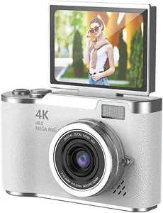 4K Digital Camera for Photo, Portable Retro Camera with Flip Screen, Compact Retro Camera for Outdoor (White 1 Set) with one memory card