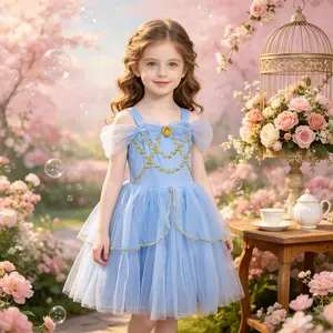 Girls Cinderella Blue Princess Tutu Dress | Off Shoulder Glitter Tulle Ball Gown for Birthday & Ballet Costume