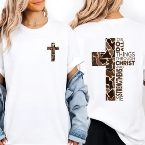 Double-Sided Leopard Print Cross Christian Cotton T-Shirt