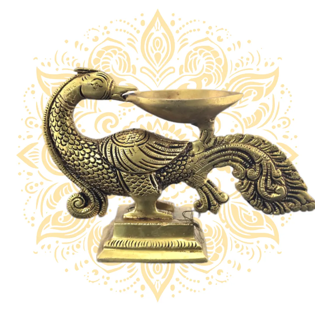 Brass Peacock Deepak Oil Lamp 5"