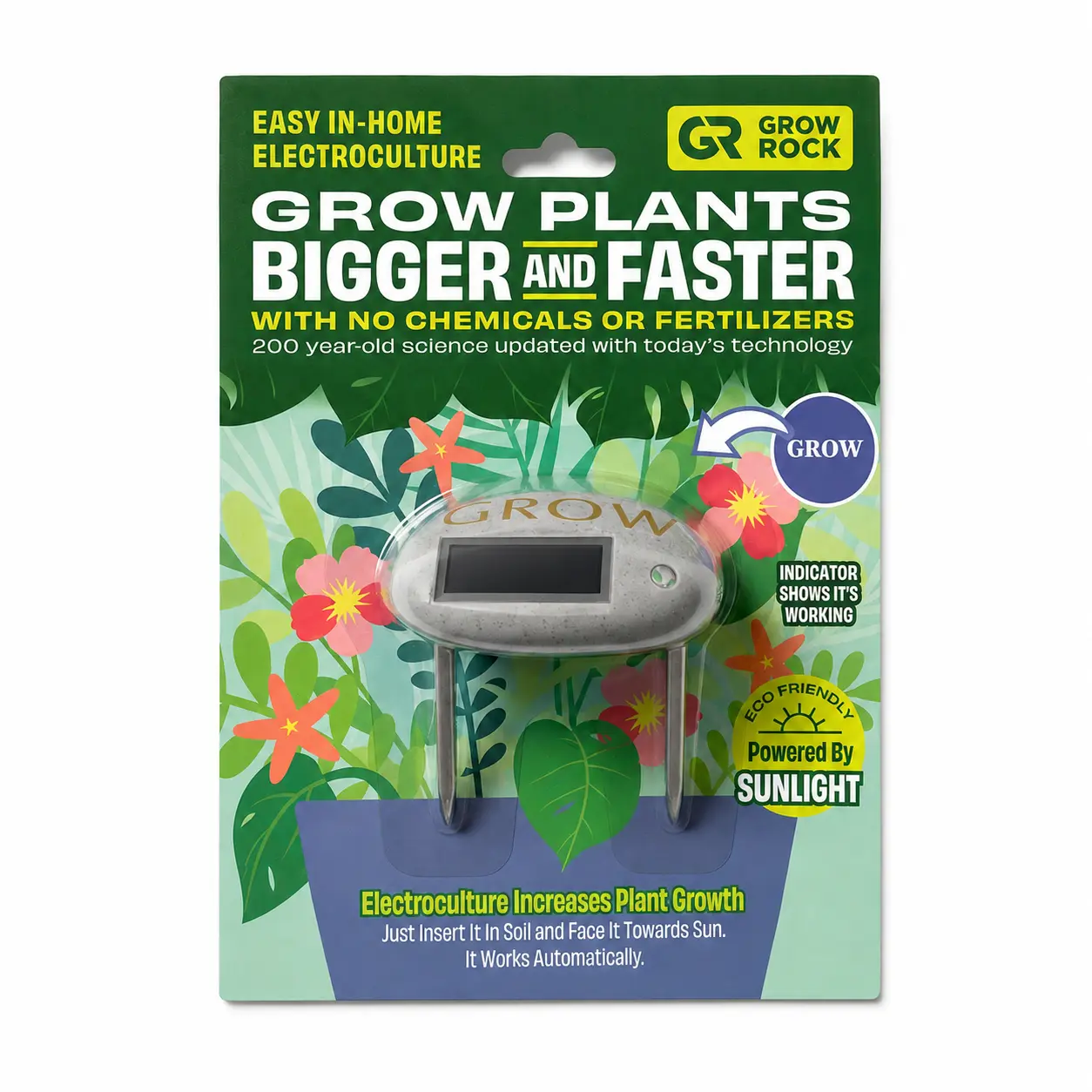 Grow Rock. Replaces Chemicals, Fertilizers & Pesticides | Safe for Kids, Pets and Around Food - Eco-Friendly Plant Growth Device for Indoor Plants, Plant Growth Enhancer