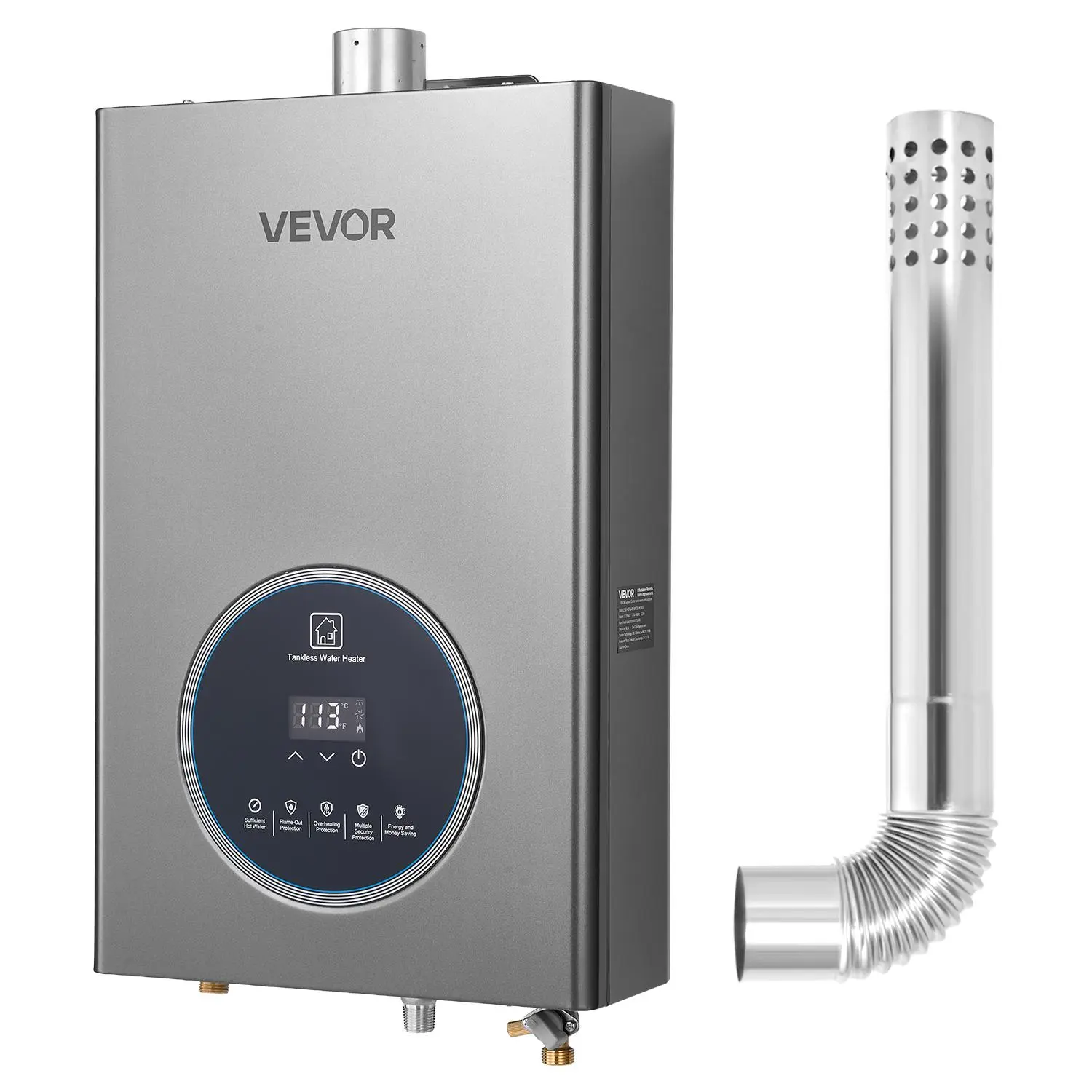 【summerfinds】VEVOR Propane Tankless Water Heater,4.3Gal Indoor 100000 BTU Instant Hot Water HeaterSmart Temperature Control & Clear LED Display & Multiple Security Protections for Whole HouseSilver Gray