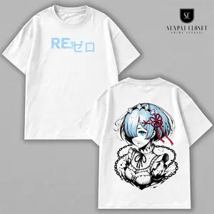 Rem Re Zero Starting Life In Another World Comfort Fit T-Shirt, Anime Character Graphic Tee, Soft Cotton Casual Streetwear Shirt, Maid Waifu Manga Aesthetic Apparel, Unisex Top Gift For Re:Zero − Starting Life in Another World Fans Featuring Rem