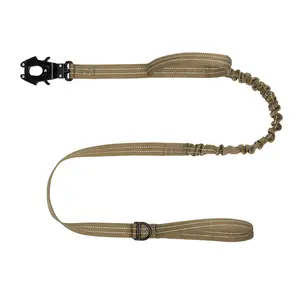 Military Tactical Dog Leash K9 Training Walking Bungee Lead with 2 Control Handle Heavy Duty Quick Release Metal Clasp Hands Free D-Ring for Medium Large Dogs