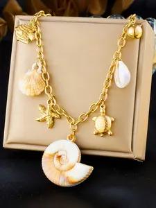 1Pcs Stainless Steel Large Sea Conch Pendant Luxurious Necklace 18K Gold Plated Accessories Charm Chain Handmade Jewelry For Women